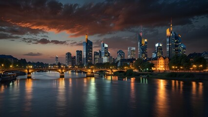 Naklejka premium Frankfurt, Germany skyline on the Main River