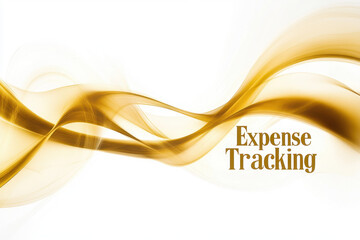 Golden abstract waves flow across a white backdrop, emphasizing the concept of expense tracking with elegant typography.