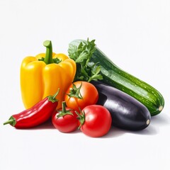 Fresh vegetables: bell pepper, tomatoes, eggplant, zucchini, chili