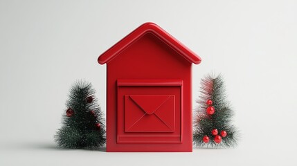 Red mail box for Christmas present on white background