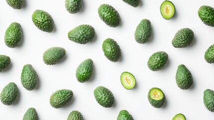 Set of fresh ripe feijoas on white background. Banner design