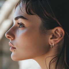 woman, beauty, piercing, ear, nose, jewelry, face, eyes, makeup, fashion, model, make-up, eye, close-up, skin, lips, closeup, cosmetics, eyelashes, glamour, people, sensuality, up, make, style, hair, 