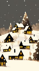 Fototapeta premium a minimalist snowy village, winter holiday phone wallpaper
