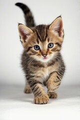 Obraz premium Cute tabby kitten playing on white background
