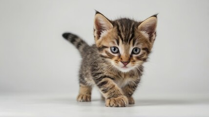 Obraz premium Cute tabby kitten playing on white background