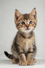 Fototapeta premium Cute tabby kitten playing on white background