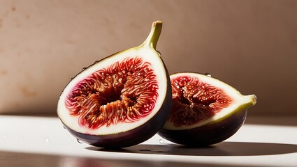 Two Halves Of A Ripe Fig Showcasing Its Interior