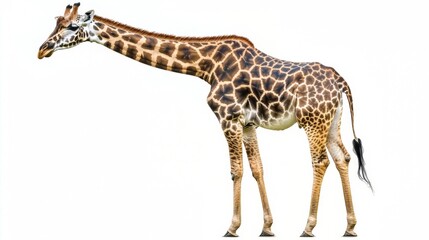 Fototapeta premium Giraffe long neck safari animal isolated on white background. wildlife. Ultra realistic. Photorealistic hypermaximalist hyper realistic fine detail