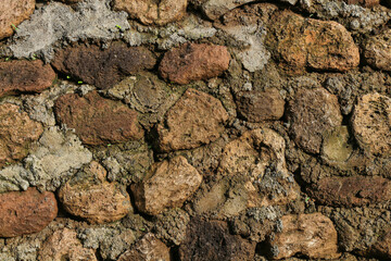 A wall made of rocks and dirt. The wall is brown and gray