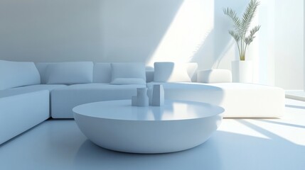 A contemporary living room with clean lines, a modular sofa, and a geometric coffee table