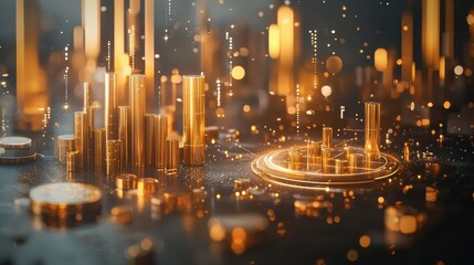Dynamic golden data visualization abstract environment digital art futuristic viewpoint