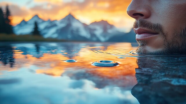 A man meditates on a mountaintop, finding peace, mindfulness, and stress relief in nature, promoting mental health and zen practices