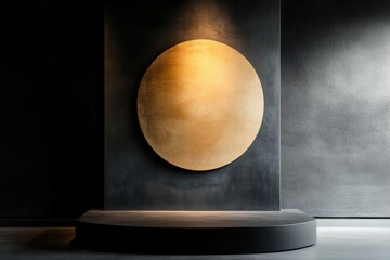 industrial stage design, a modern podium in an industrial-chic setting awaits your text in a warm, inviting showroom display