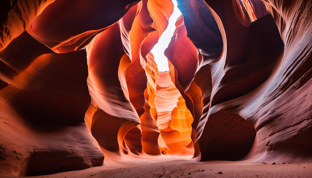 Scenic view of the colorful sandstone walls of antelope canyon illuminated by sunlight