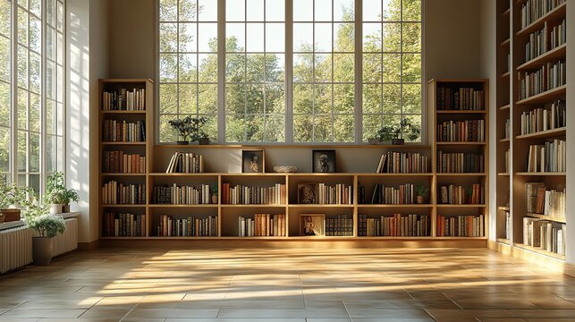A minimalist bookcase in an unfurnished space, ready for customization