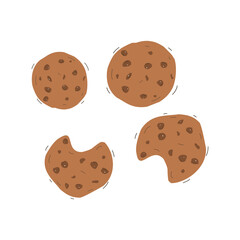 Chocolate chip cookies on white background