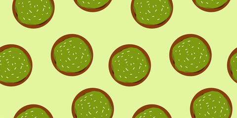 Bombolone seamless pattern with matcha toping. Pattern for food wrapping or bakery shop wallpaper