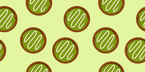 Bombolone seamless pattern with matcha toping. Pattern for food wrapping or bakery shop wallpaper