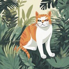 illustration of a cat in the forest