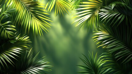 A minimalist olive-green background with palm leaf shadows, ideal for product displays
