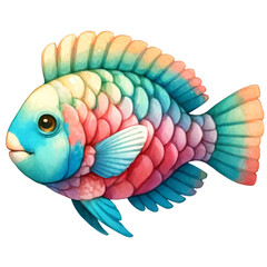 Colorful Watercolor Parrotfish with Tropical Vibes.