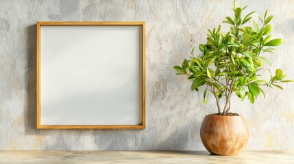 A blank frame mock up hangs proudly on the office wall