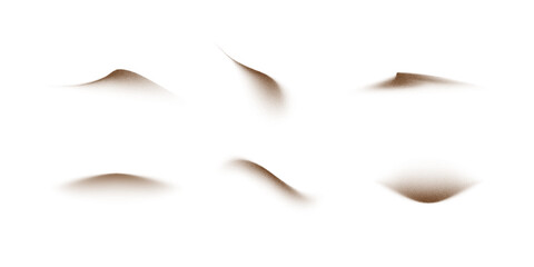 Sand powder splashes. Flying coffee or chocolate powder. Brown dust particles in motion isolated on transparent background. Abstract vector illustration set