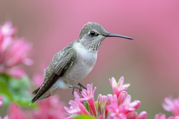 Fototapeta premium Delicate Hummingbird on Vibrant Floral Background