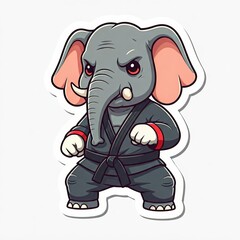Obraz premium Chibi elephant fighter in a martial arts pose, wearing a belt, thick lines, sticker style, white background. 
