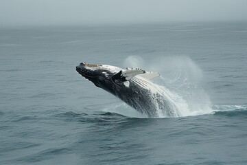 Fototapeta premium Majestic Whale Breaching in the Vast Ocean