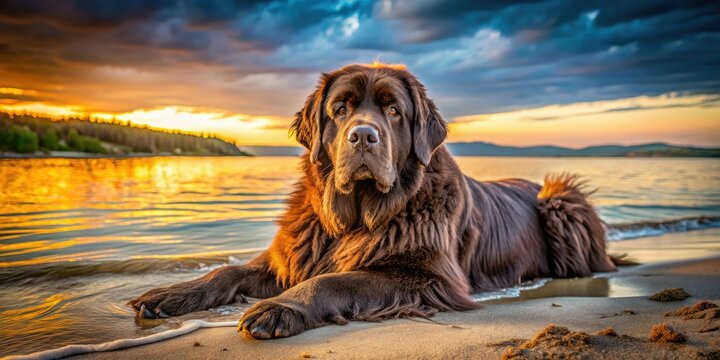 Long Exposure Newfoundland Dog Ocean Beach Harpswell Maine Photography -  Pott's Point Coastal Canine Water Scene