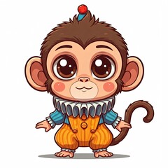 Obraz premium Chibi monkey dressed as a circus clown, doing funny acrobatics, bold lines, white background. 