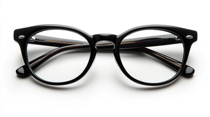 A photograph showcases black nerd glasses isolated on a white background, allowing for seamless character or design insertion