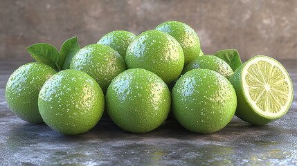 A pile of fresh limes sits on a transparent background, ready to be used