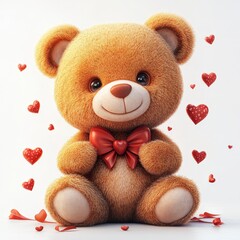 Cute teddy bear surrounded by hearts indoor setting digital art cozy atmosphere whimsical vibe