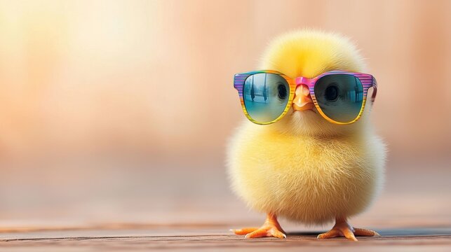 The baby chick looked adorable and trendy in its colorful fashion sunglasses, bringing a smile to everyone who saw it.