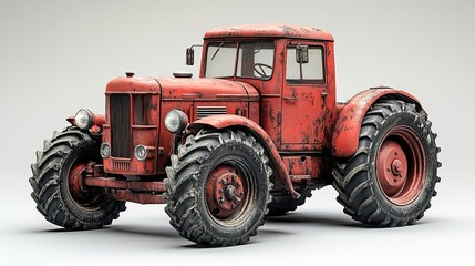 Obraz premium A red tractor on a white background displays vibrant agricultural equipment