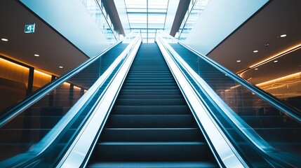 Obraz premium Two escalators going up in a modern, white building.