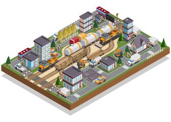 City. Railroad station. Isometric. Isolated on a white background. Vector illustration.