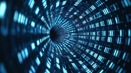 fiber optic and performance concept. Futuristic tunnel of glowing blue lights creating a digital vortex effect.
