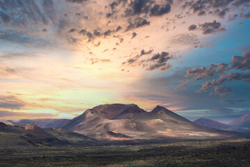 Volcanos in Timanfaya National Park in Lanzarote, Spain