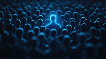 Obraz premium Illuminated figure among a dark crowd