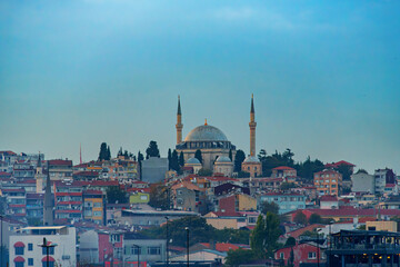 cityscape of Istanbul, Turkey, view to architecture of city against the sunset sky, a popular tourist destination