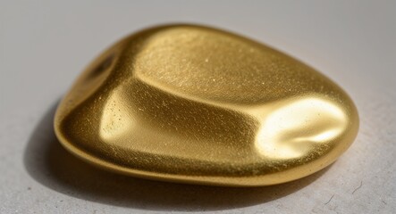 Oval gold nugget smooth surface elongated gleaming under soft light