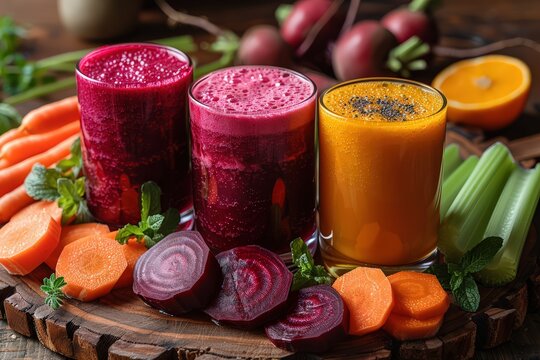 Vibrant Juices and Fresh Vegetables Arrangement