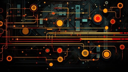 Obraz premium Abstract Circuit Board Design With Orange And Red Accents