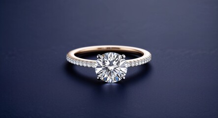 Ring shaped diamond circular gleaming brilliance on a deep navy background