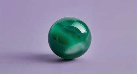 Round jade soft green glow polished shine on a light lavender background