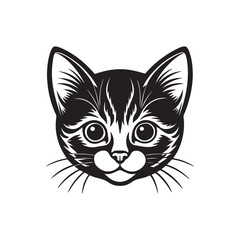 cute little cat head silhouette, black and white silhouette, vector and illustration
