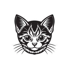 cute little cat head silhouette, black and white silhouette, vector and illustration